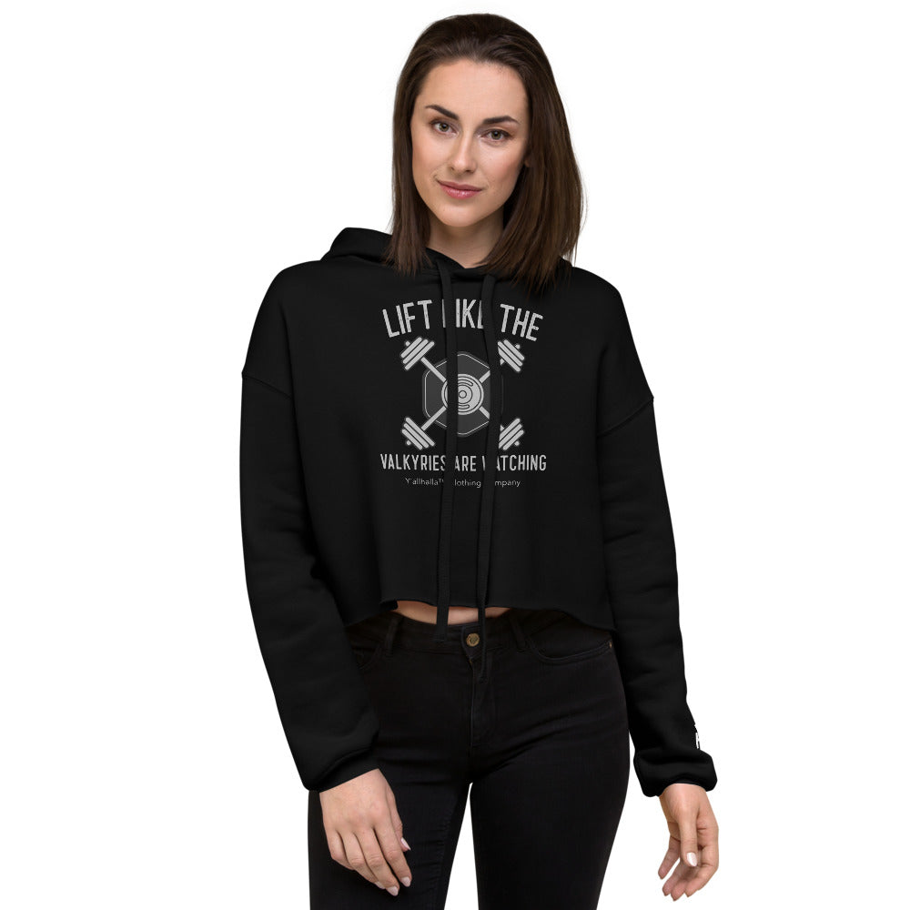 Lift like he valkyries are watching crop hoodie