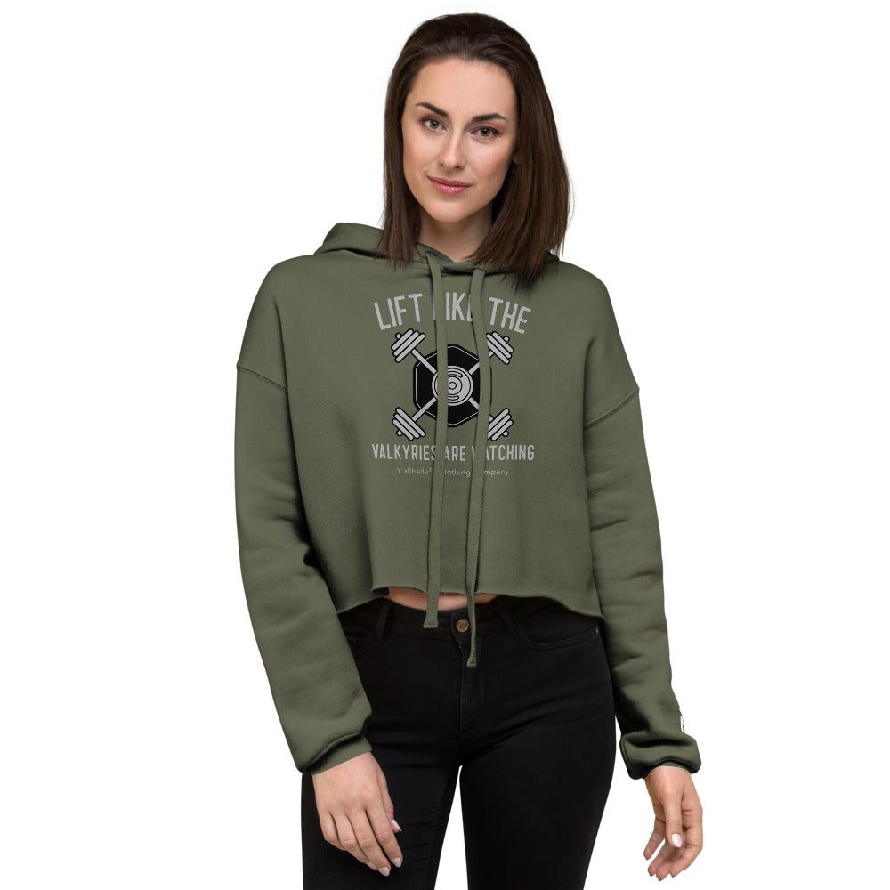 Lift like he valkyries are watching crop hoodie